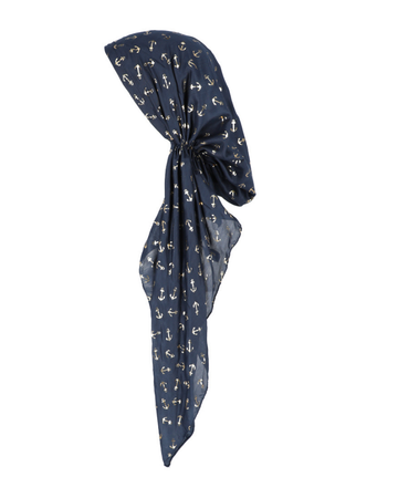 Lizi Headwear Navy/Gold Foil Anchors Pre-Tied Bandanna myselflingerie.com